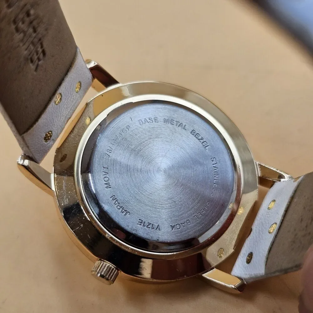 Vintage Ladies White Dial Gold Polkadot Quartz Watch New Battery Adjustable Band